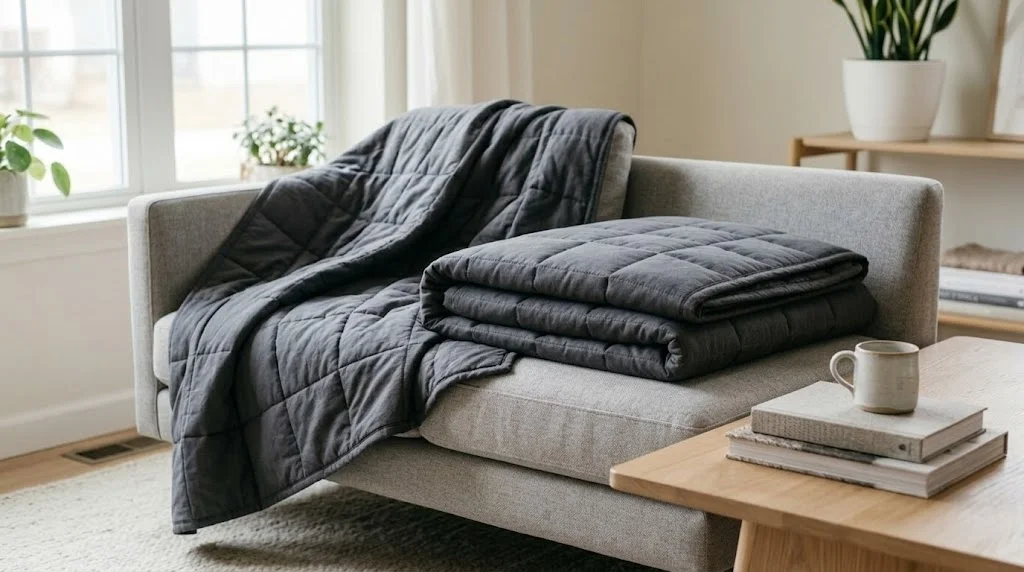 RuheVo Gewichtsdecke auf dem Sofa